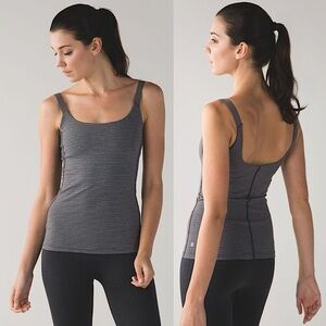 Lululemon Barre None Built In Bra Tank in Mini Pop Stripe Heathered Slate Black